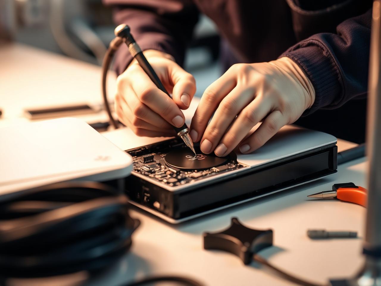 Technician repairing a PlayStation 5 console