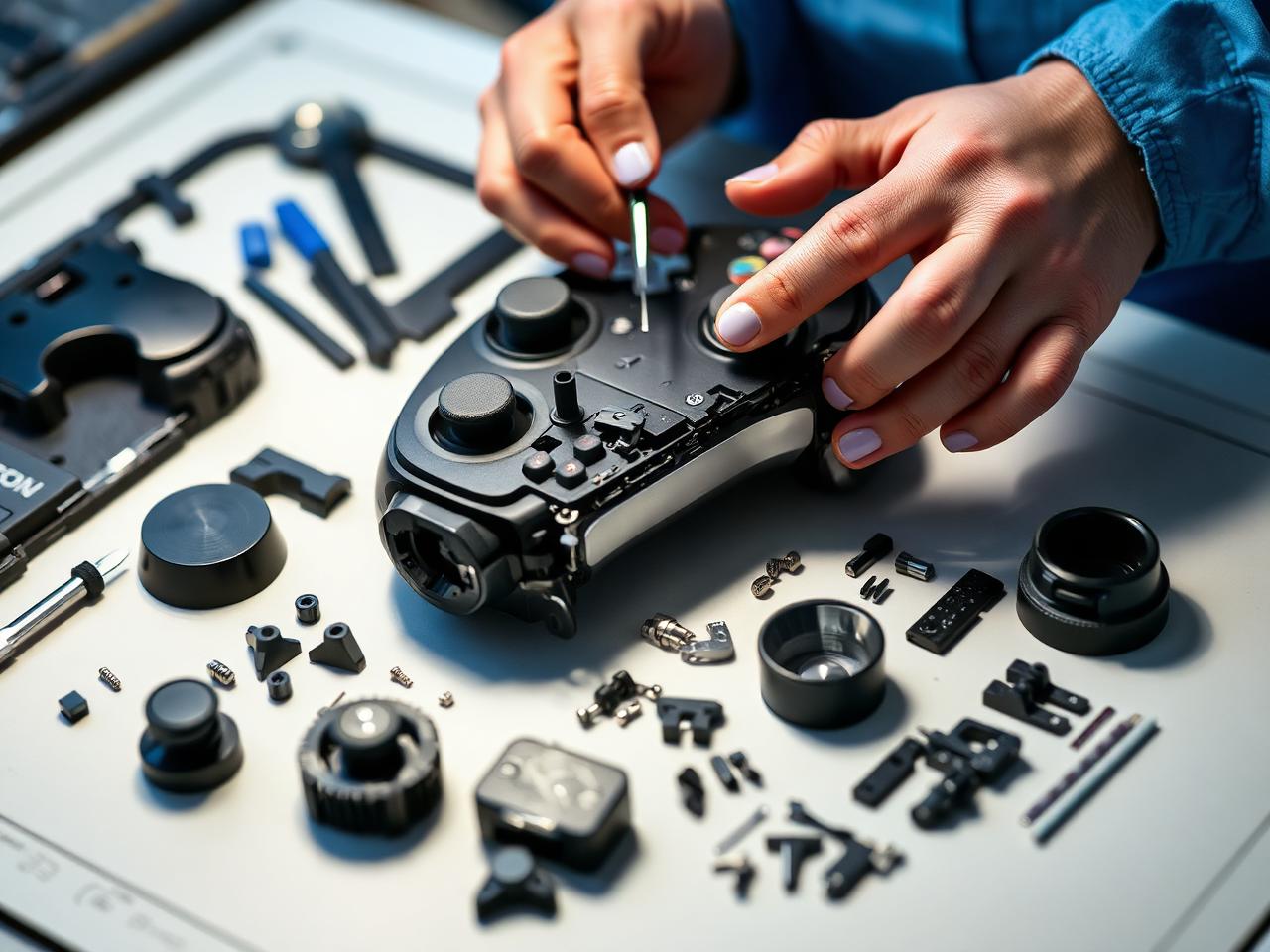 Xbox controller being disassembled with precision tools
